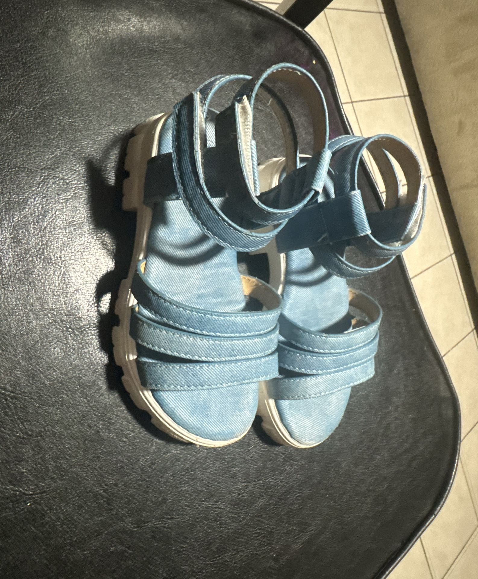 Unbranded Blue Denim Strappy Platform Sandals with Ankle Strap for girls size 10 4