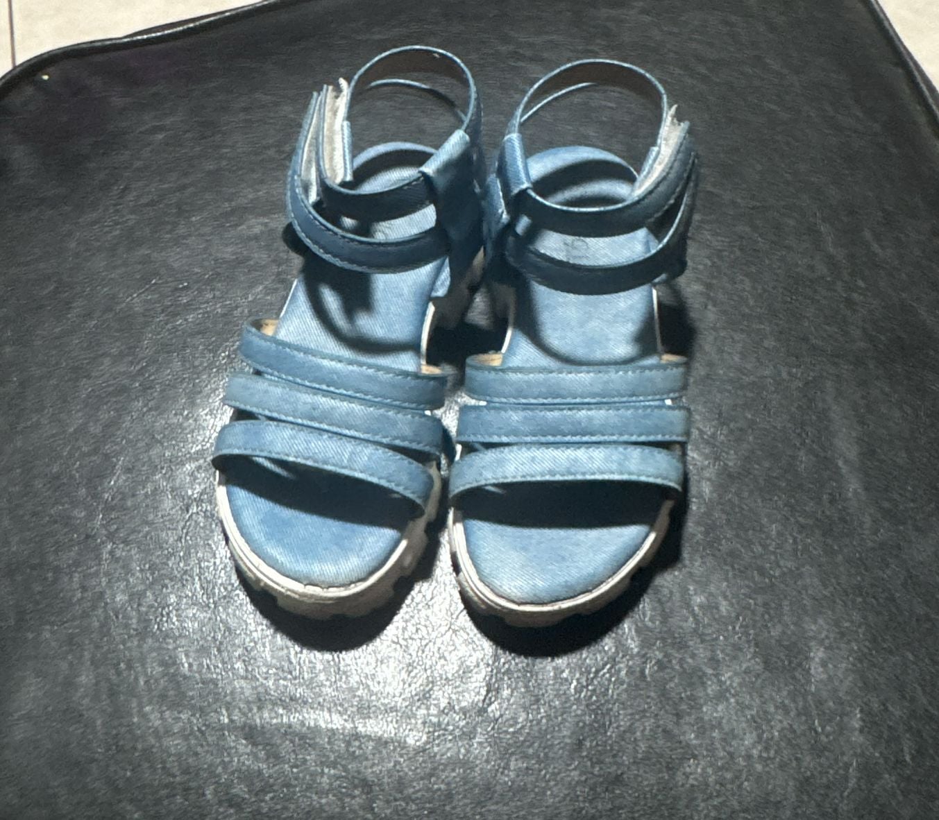 Unbranded Blue Denim Strappy Platform Sandals with Ankle Strap for girls size 10 5