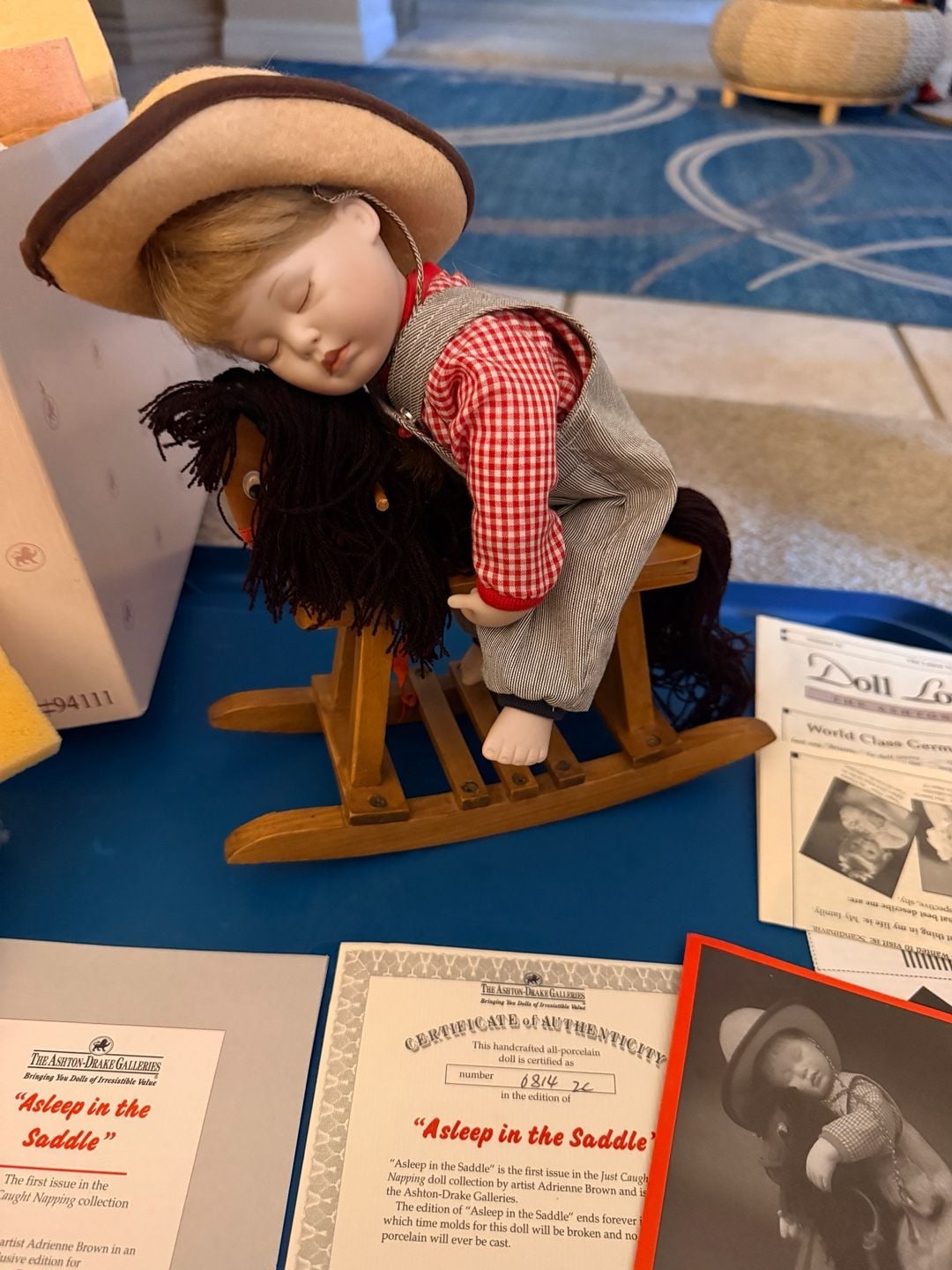 Ashton Drake Galleries Asleep In The Saddle Porcelain Doll on Rocking Horse 1