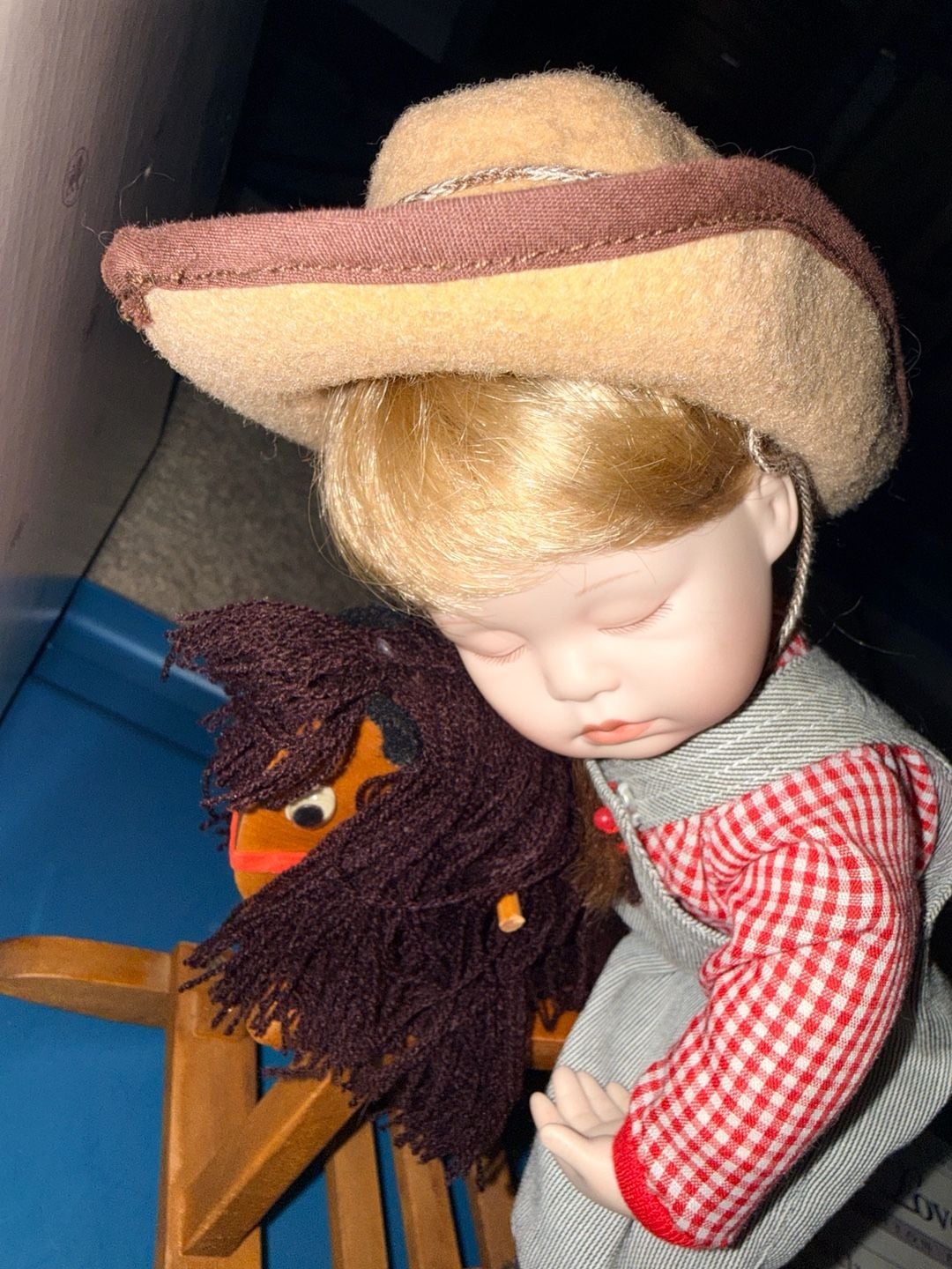 Ashton Drake Galleries Asleep In The Saddle Porcelain Doll on Rocking Horse 2