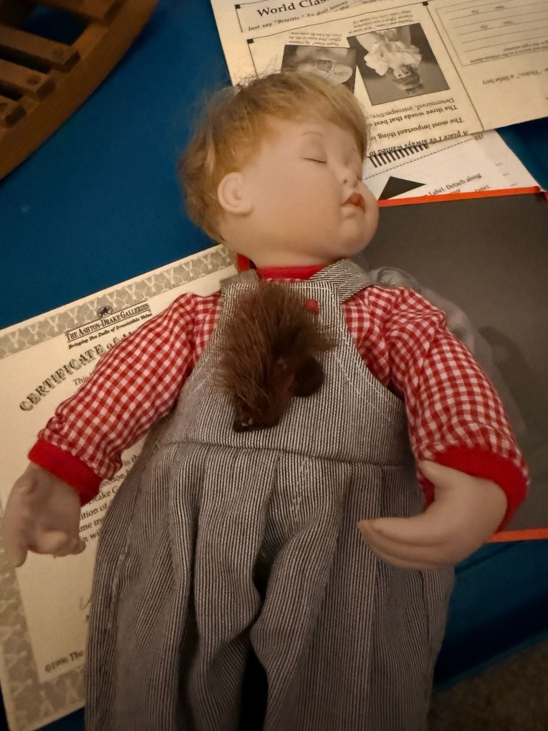Ashton Drake Galleries Asleep In The Saddle Porcelain Doll on Rocking Horse 10