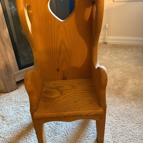 Vintage Wooden Doll Chair with Heart Cutout Primitive Country Decor