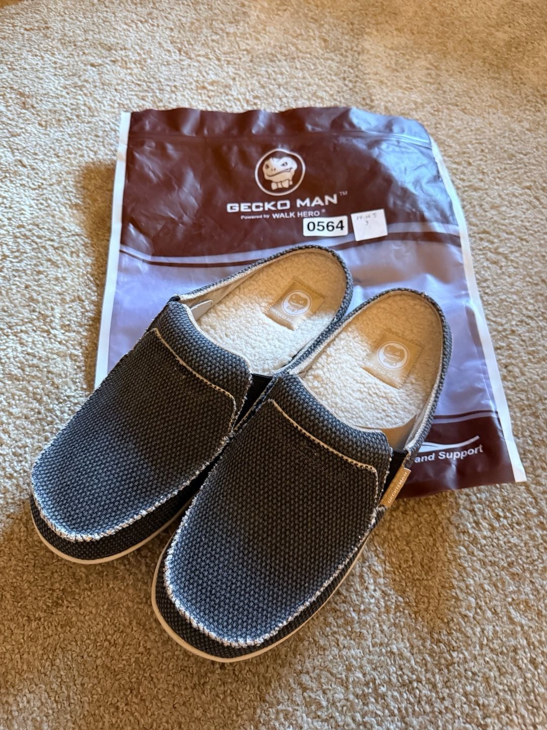 Gecko Man Men's Slippers with Arch Support Rubber Sole Black Size 11.5 2