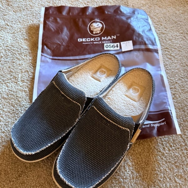 Gecko Man Men's Slippers with Arch Support Rubber Sole Black Size 11.5