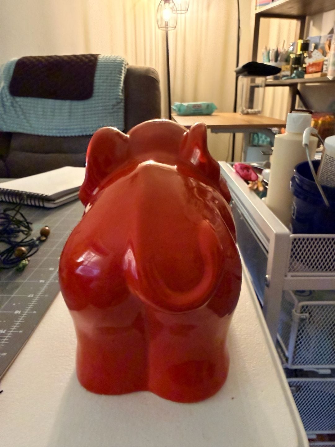 Vintage Red Ceramic Glossy Elephant Figurine Statue 3