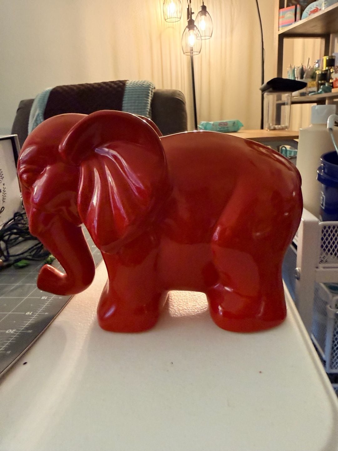 Vintage Red Ceramic Glossy Elephant Figurine Statue 4