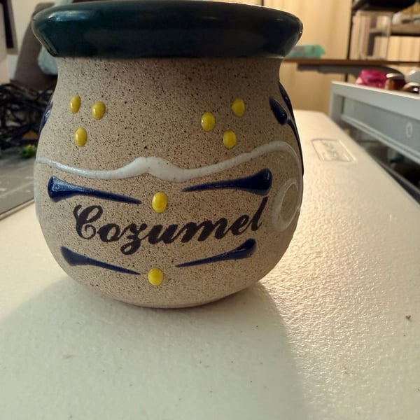 Cozumel Jarrito Coffee Mug Souvenir Hand Decorated Mexican Clay Pottery