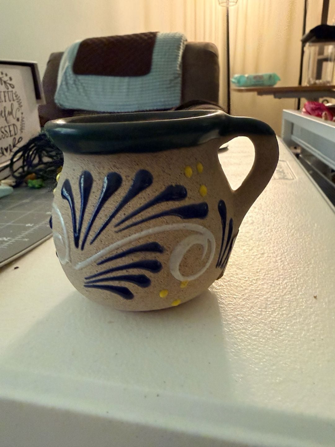 Cozumel Jarrito Coffee Mug Souvenir Hand Decorated Mexican Clay Pottery 2