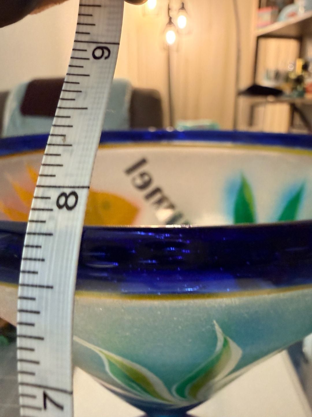 Mexican Hand Blown Art Glass Hand Painted Tropical Fish Margarita Glass Cozumel 5