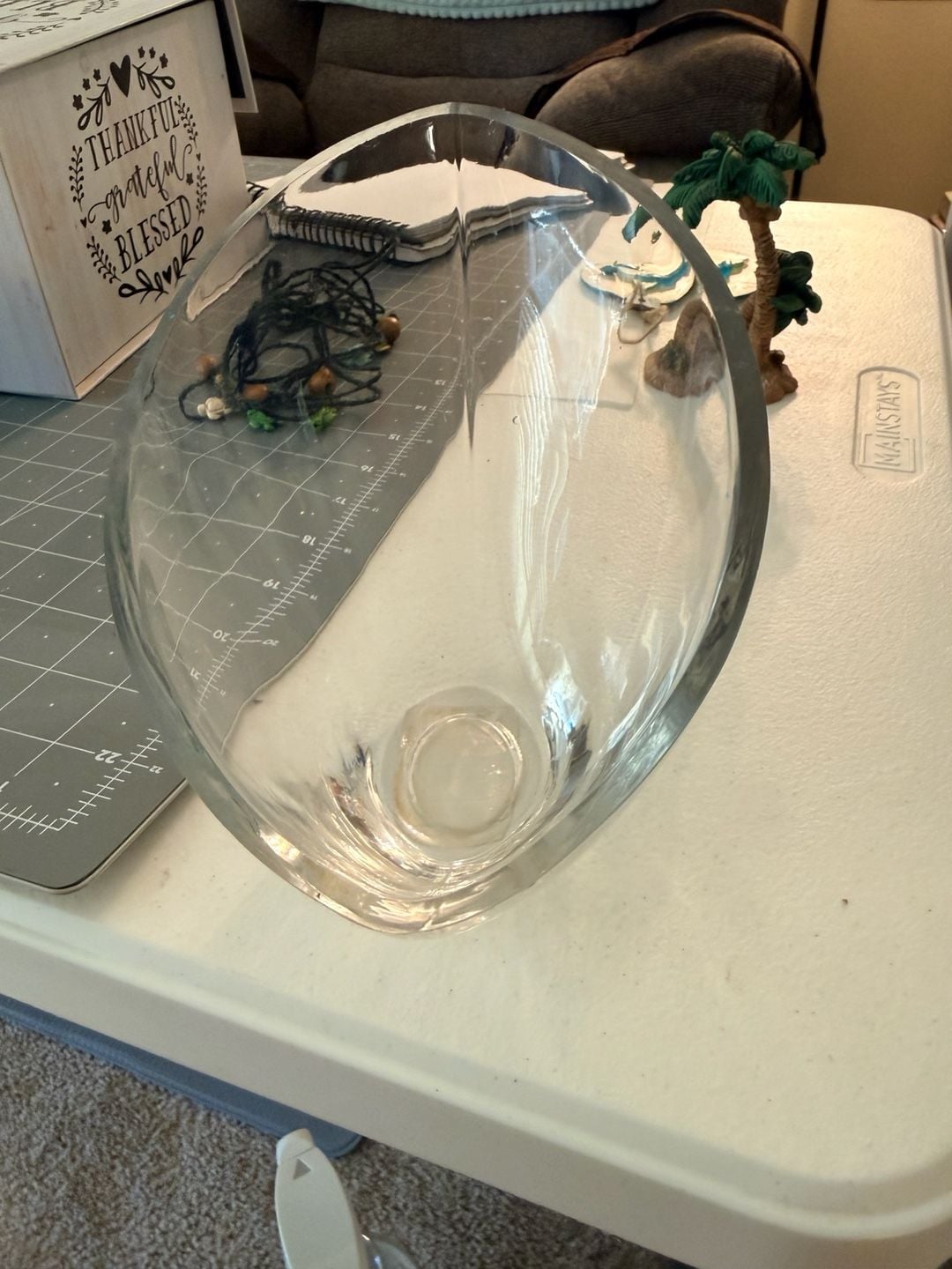 Clear Glass Slanted Oval Bowl with Angle Top 1