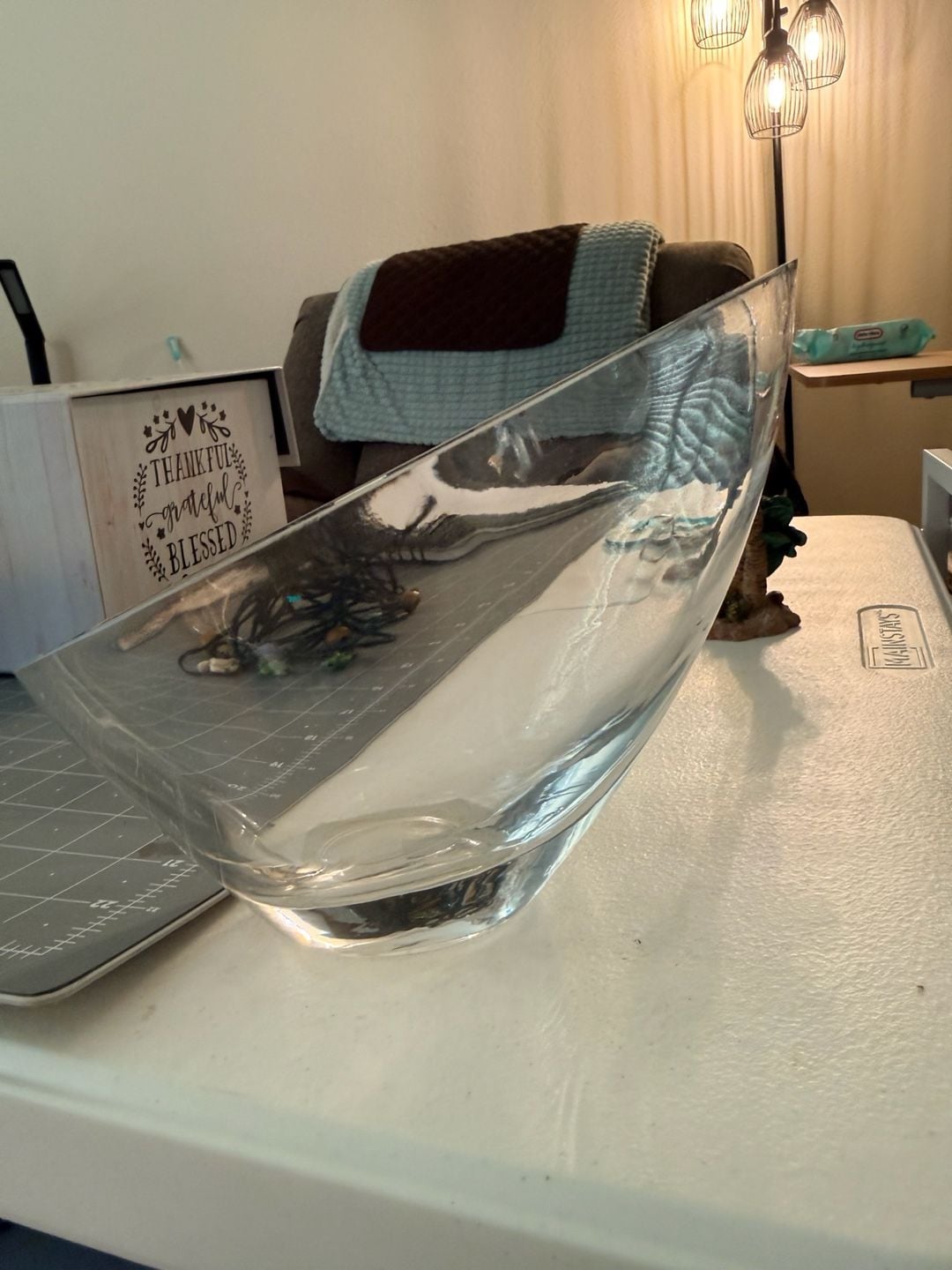 Clear Glass Slanted Oval Bowl with Angle Top 2