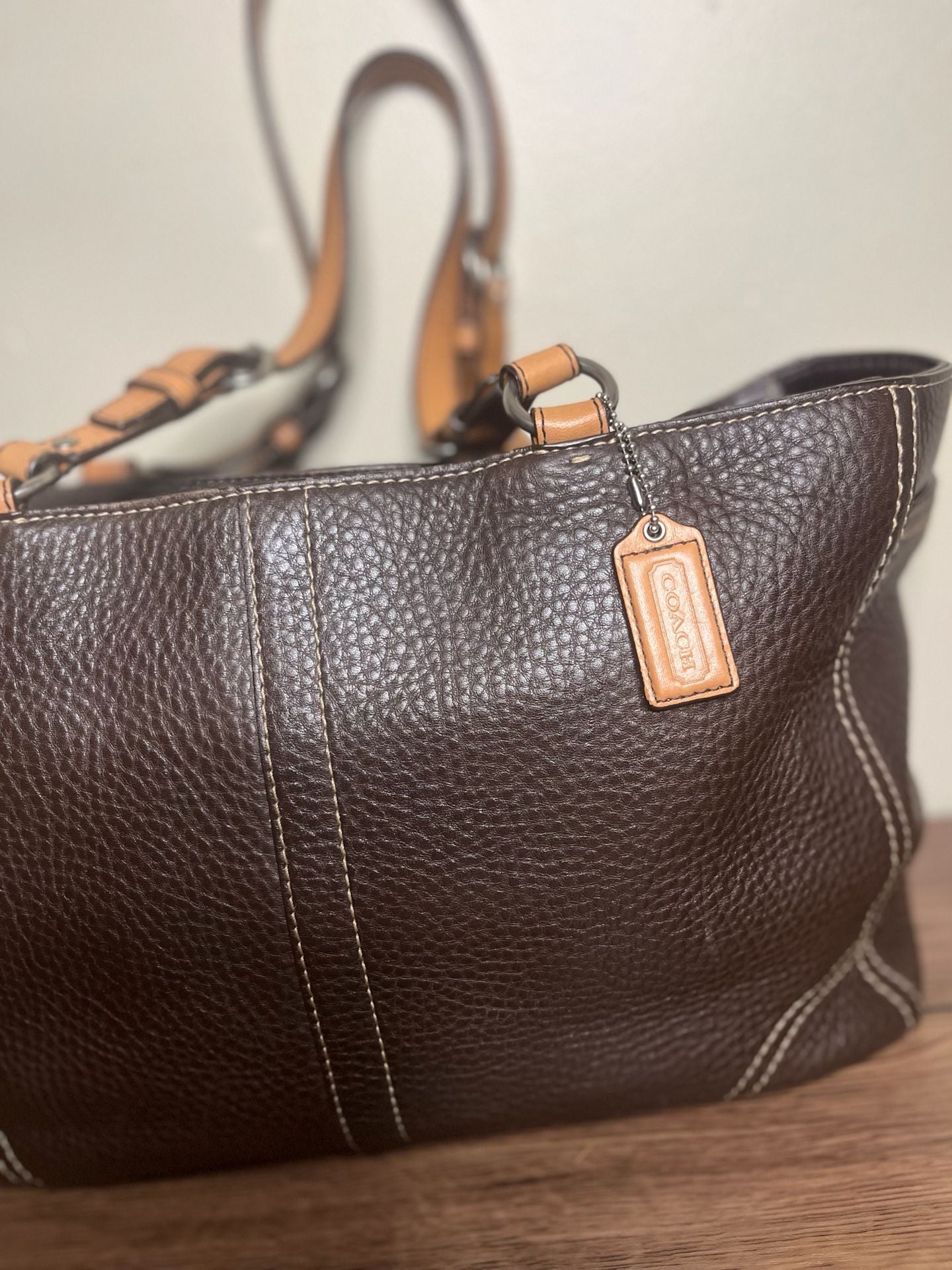Coach Brown Pebbled Leather Tote Handbag with Tan Straps and Silver Hardware 5
