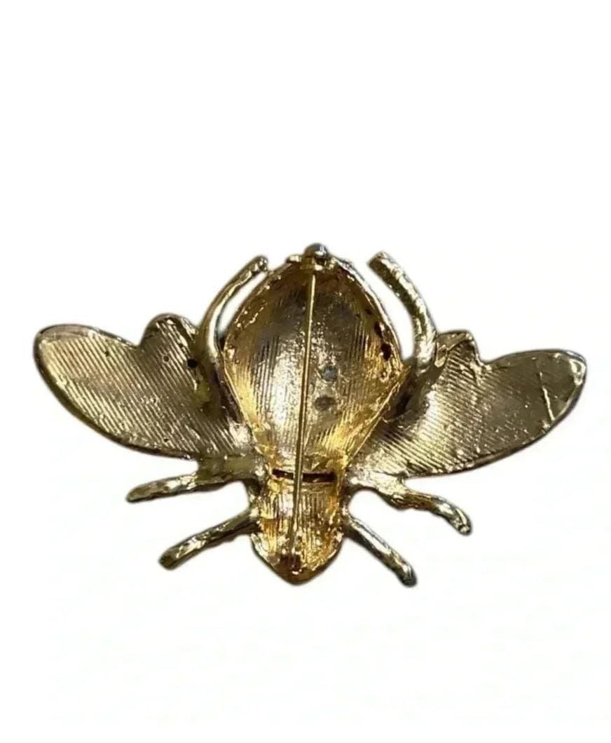 Gold Tone Red Rhinestone And Crystal Bee Brooch Pin 4