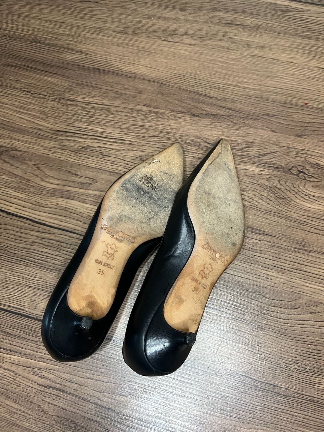 Jimmy Choo Black Leather Pointed Toe Kitten Heel Pumps Size 35 5