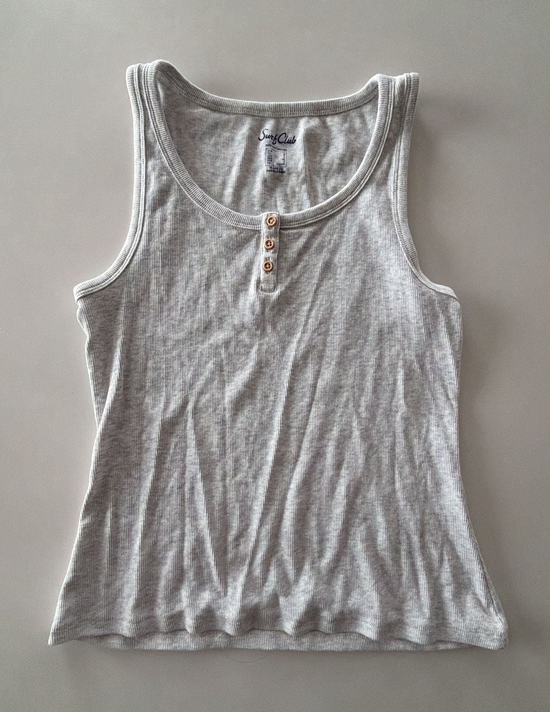 Women'secret Surf Club Gray Ribbed Henley Tank Top Size S 2