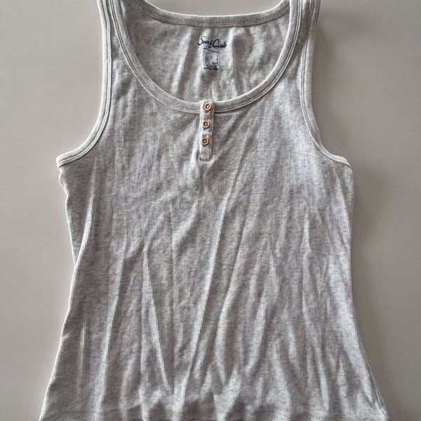 Women'secret Surf Club Gray Ribbed Henley Tank Top Size S