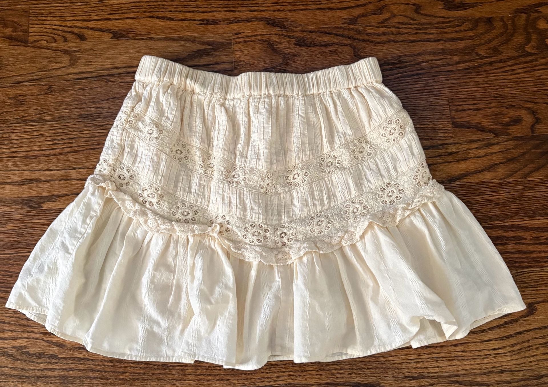 LoveShackFancy Cove Lace Eyelets Cotton Mini Skirt Ivory 2
