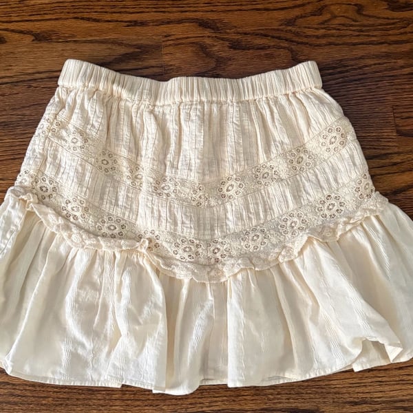 LoveShackFancy Cove Lace Eyelets Cotton Mini Skirt Ivory