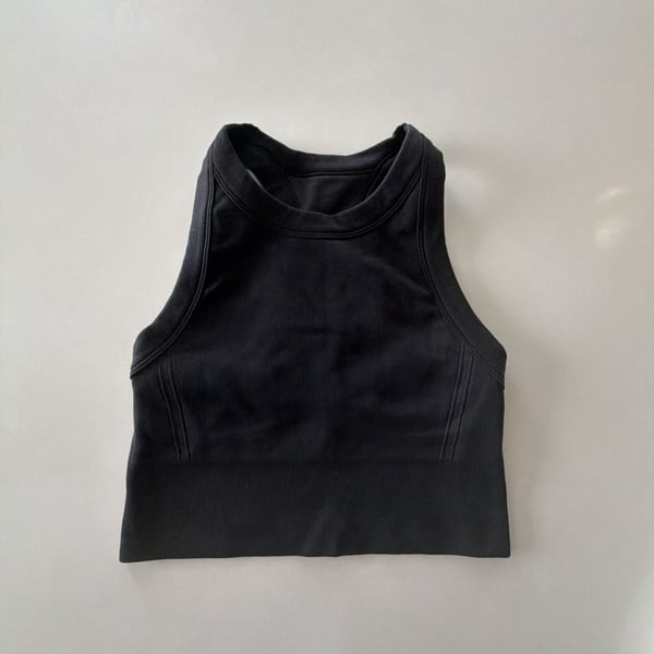 DSG Black Ribbed Seamless High-Neck Crop Top Tank