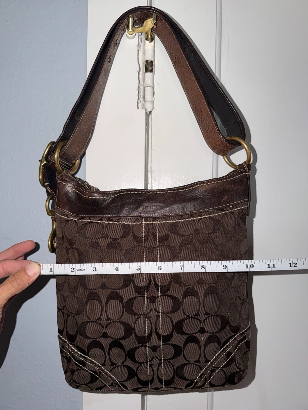 Coach Signature C Brown Canvas and Leather Convertible Shoulder Bag Crossbody 7
