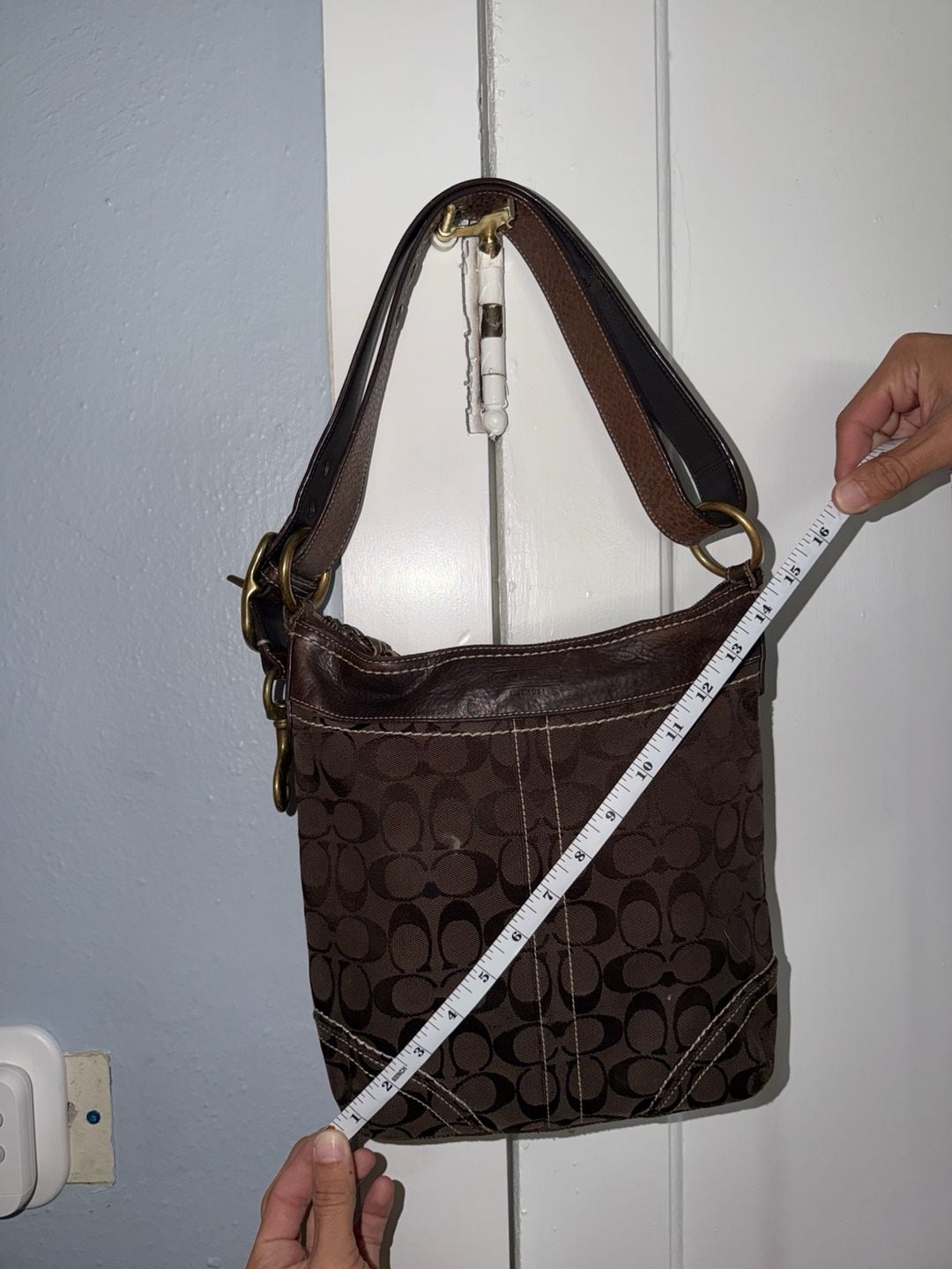 Coach Signature C Brown Canvas and Leather Convertible Shoulder Bag Crossbody 8