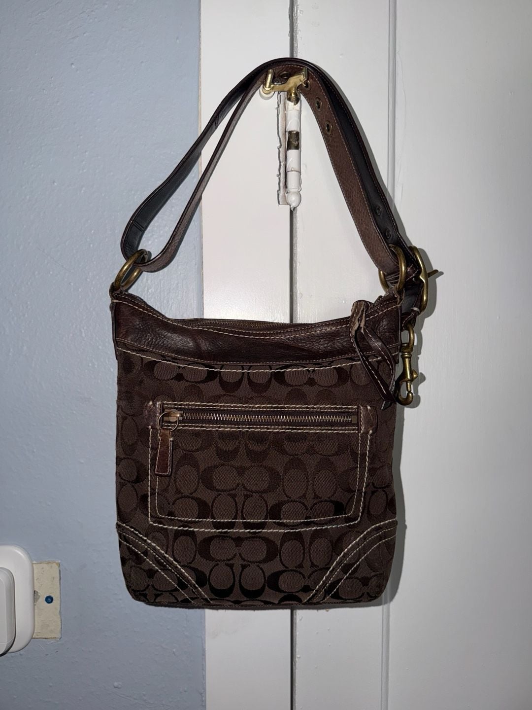 Coach Signature C Brown Canvas and Leather Convertible Shoulder Bag Crossbody 9