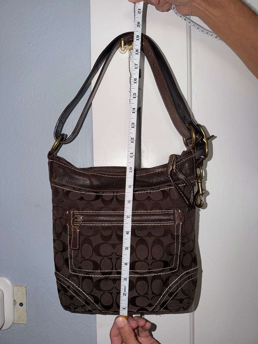 Coach Signature C Brown Canvas and Leather Convertible Shoulder Bag Crossbody 10