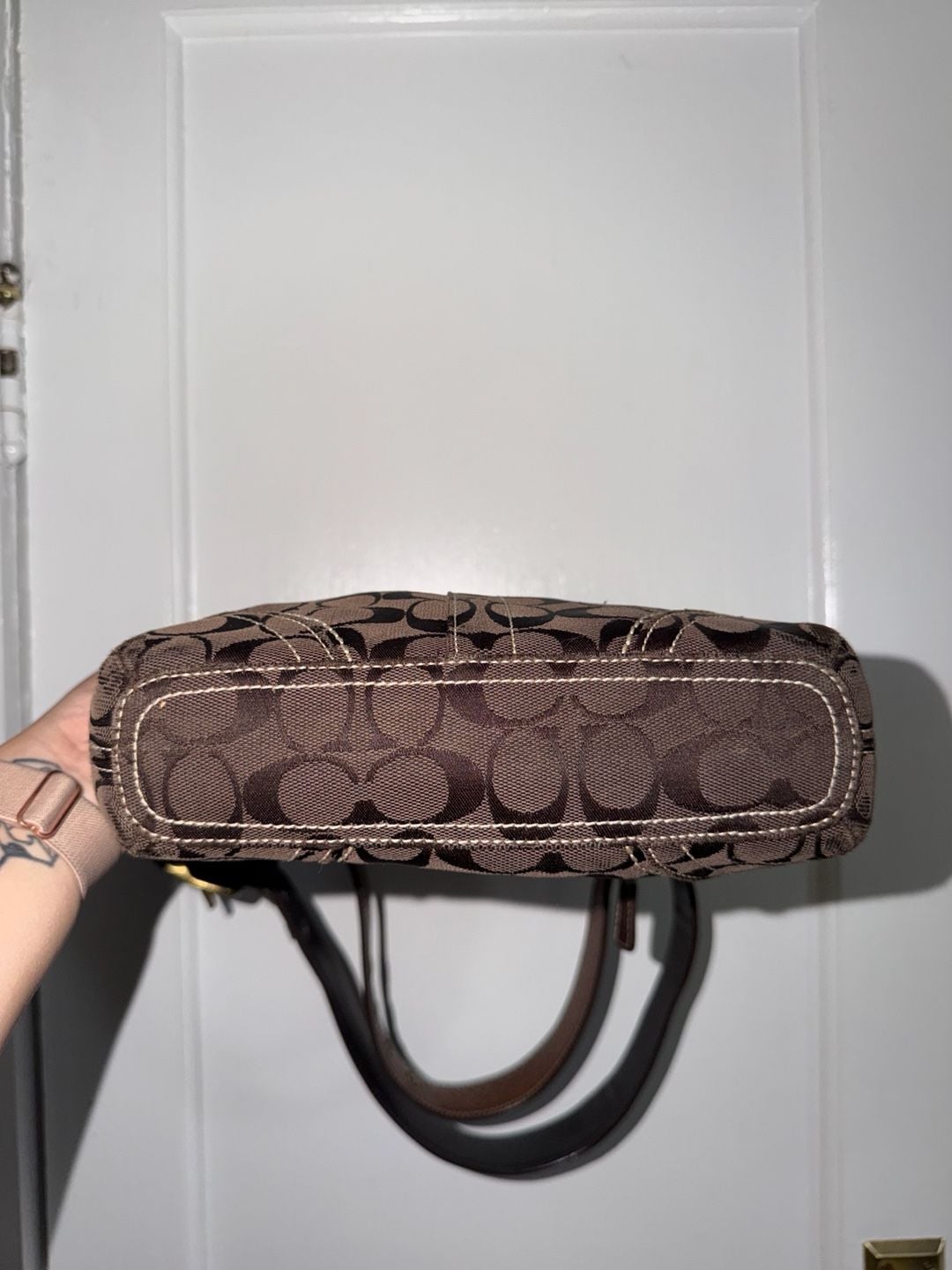 Coach Signature C Brown Canvas and Leather Convertible Shoulder Bag Crossbody 14