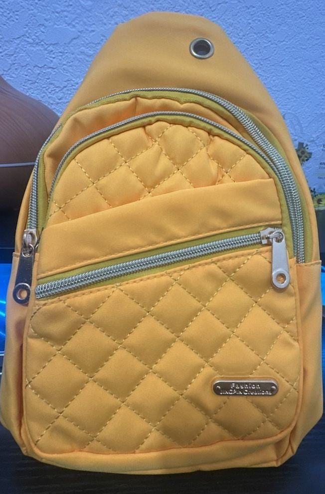 Fashion Jingpin Creations Yellow Quilted Nylon Sling Bag Crossbody Chest Backpack 2