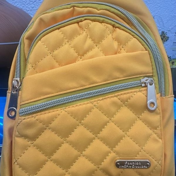 Fashion Jingpin Creations Yellow Quilted Nylon Sling Bag Crossbody Chest Backpack