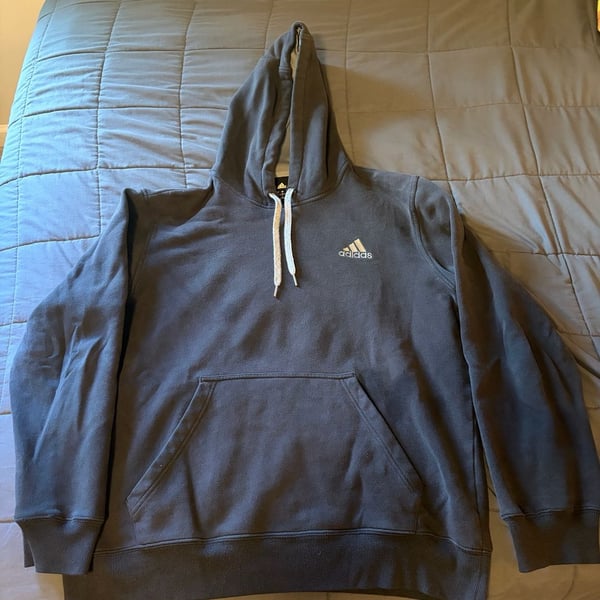 Adidas Men's Black Pullover Fleece Hoodie with Front Pocket Size L