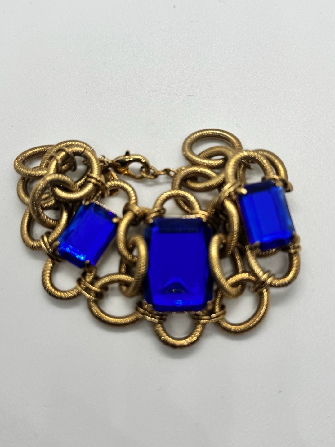 Nolan Miller Gold Tone Rope Link Chain Bracelet with 3 Large Sapphire Crystals 2
