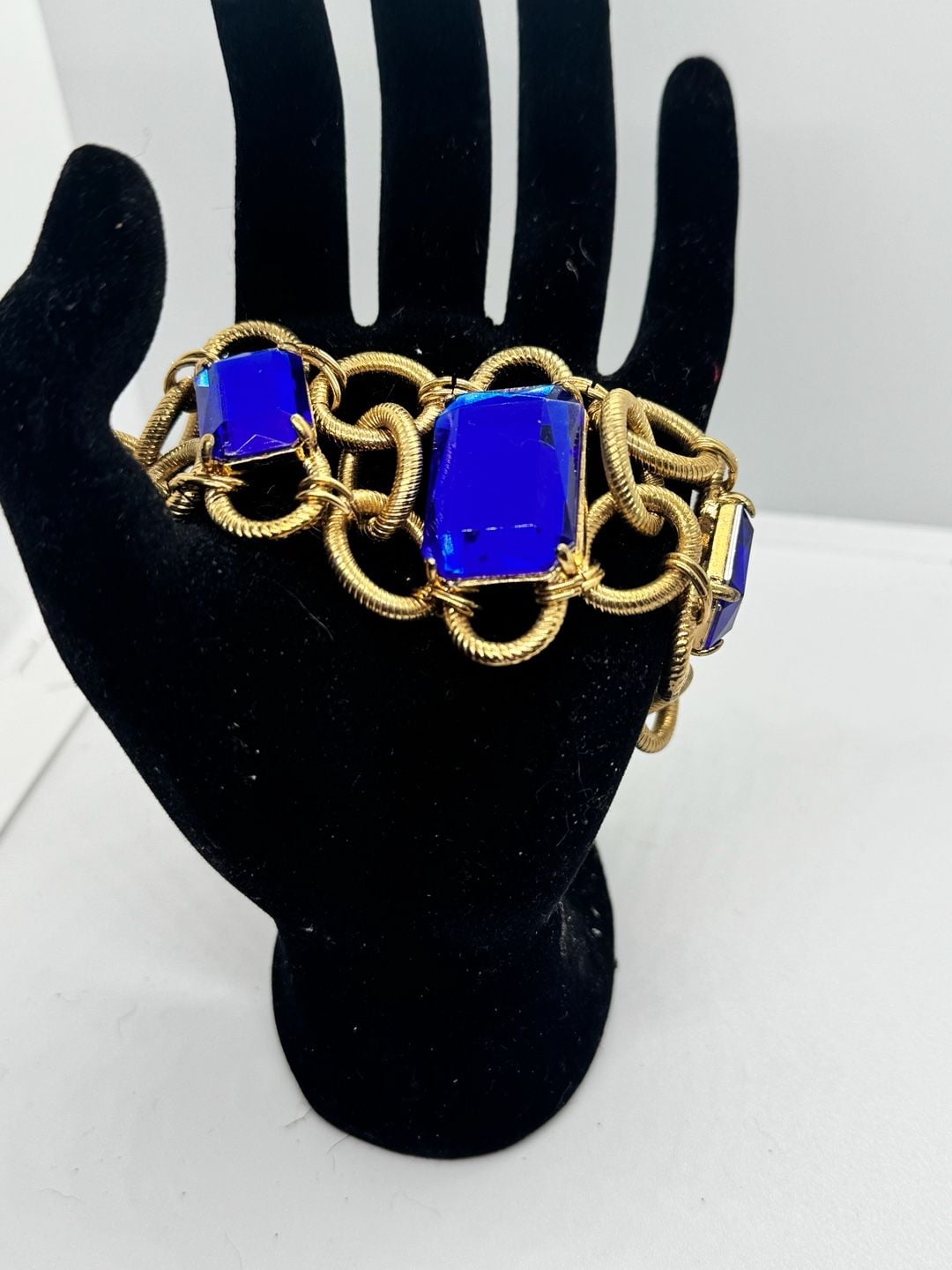 Nolan Miller Gold Tone Rope Link Chain Bracelet with 3 Large Sapphire Crystals 3