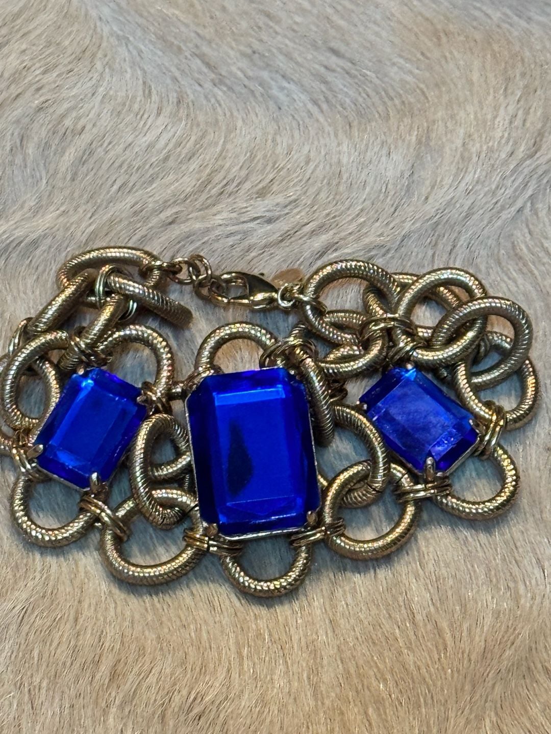 Nolan Miller Gold Tone Rope Link Chain Bracelet with 3 Large Sapphire Crystals 5