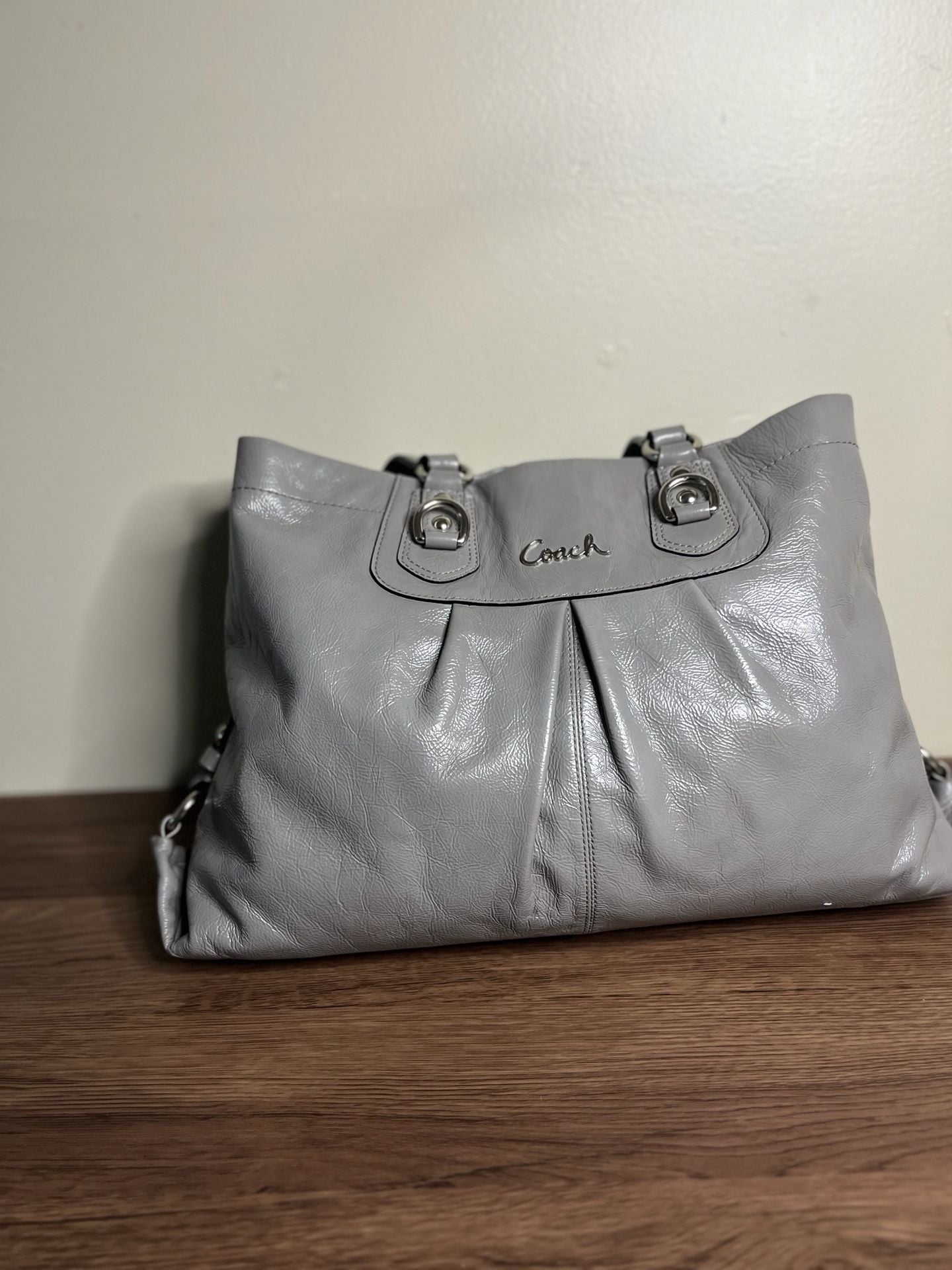 Coach Ashley F15516 Gray Patent Leather Ruched Satchel Shoulder Bag 2