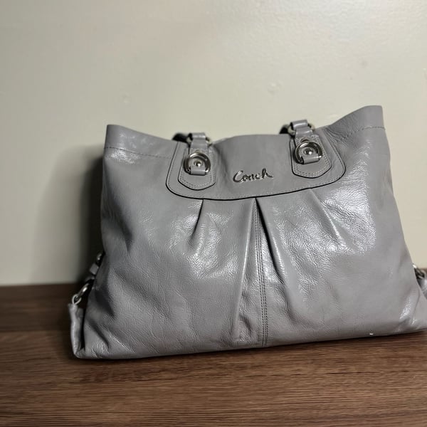 Coach Ashley F15516 Gray Patent Leather Ruched Satchel Shoulder Bag
