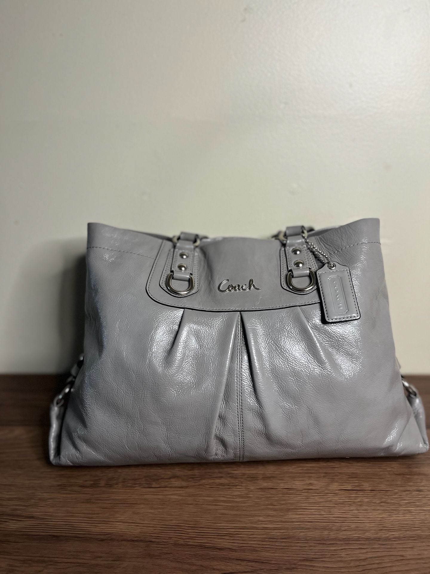 Coach Ashley F15516 Gray Patent Leather Ruched Satchel Shoulder Bag 3