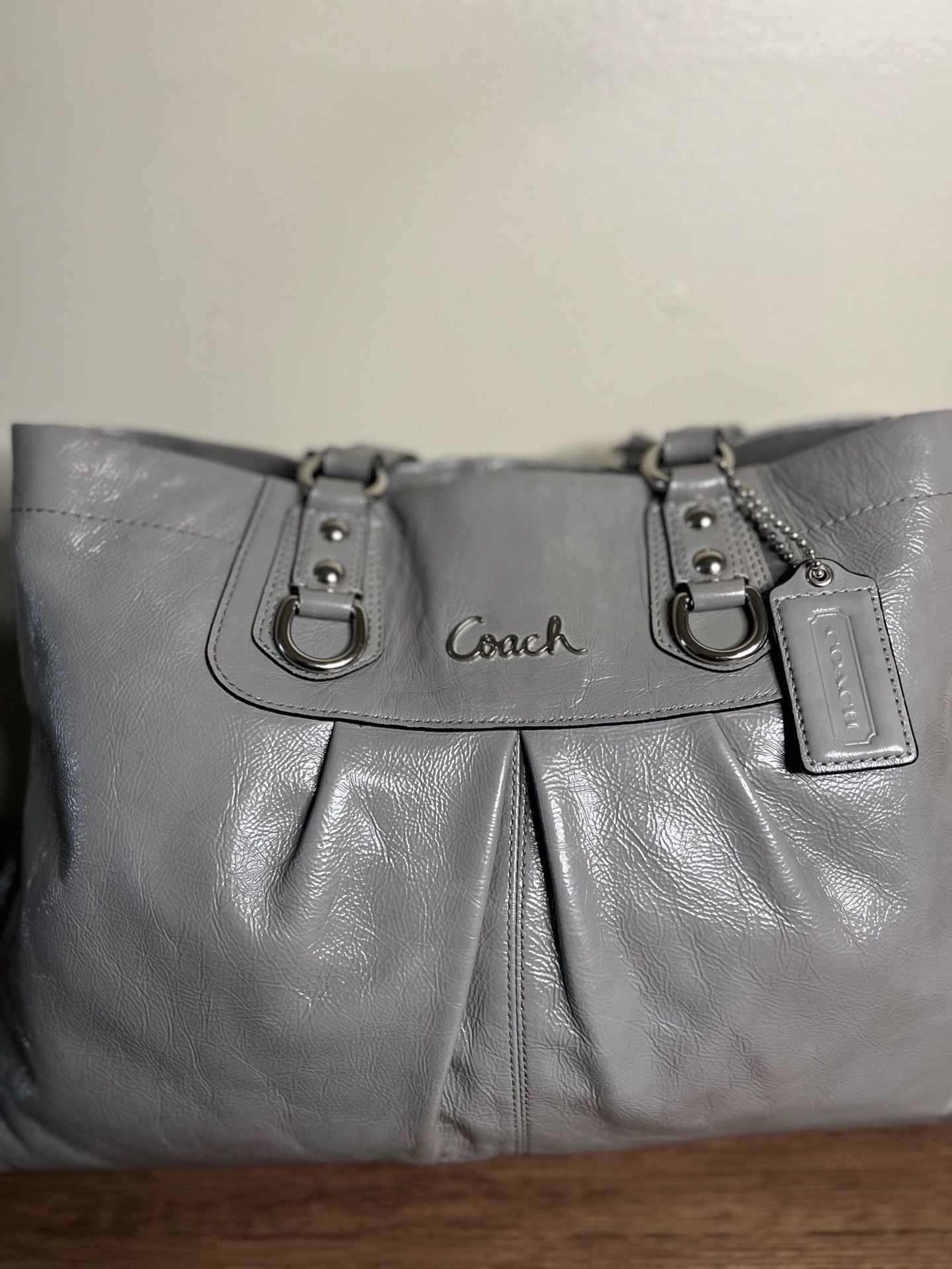Coach Ashley F15516 Gray Patent Leather Ruched Satchel Shoulder Bag 4