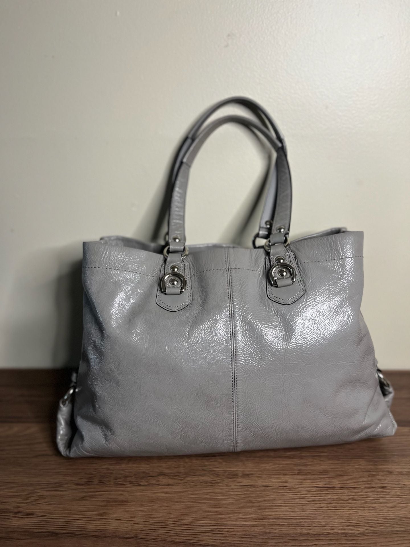 Coach Ashley F15516 Gray Patent Leather Ruched Satchel Shoulder Bag 5
