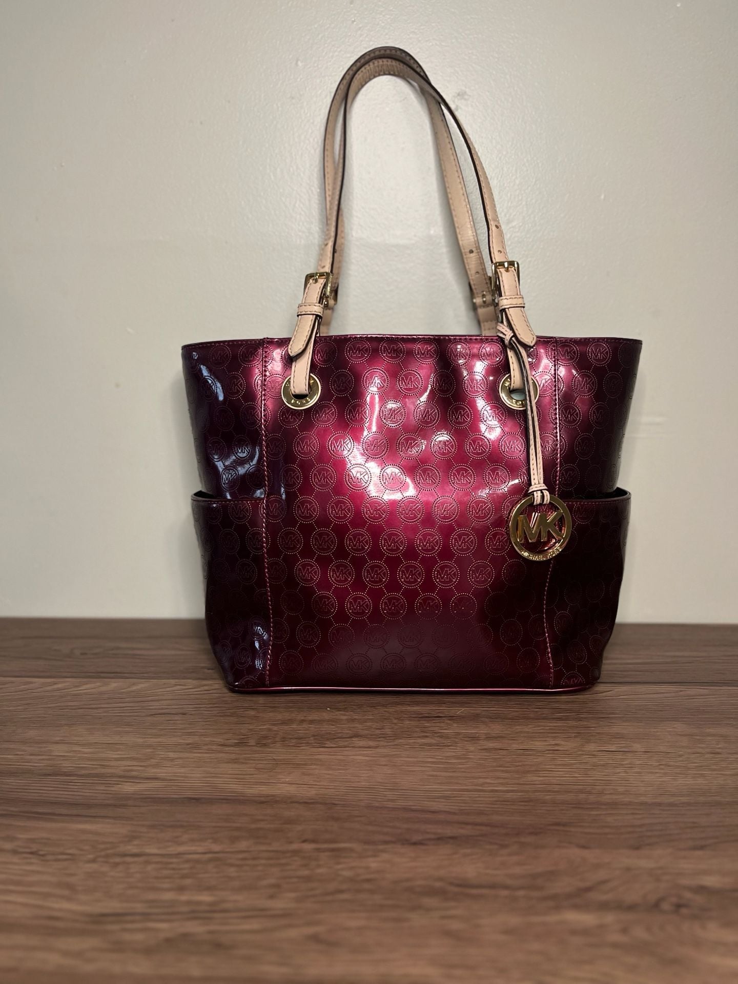 MICHAEL Michael Kors Jet Set Burgundy Patent Leather Monogram Tote Bag 2