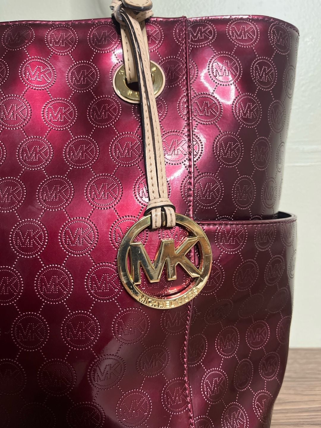 MICHAEL Michael Kors Jet Set Burgundy Patent Leather Monogram Tote Bag 3