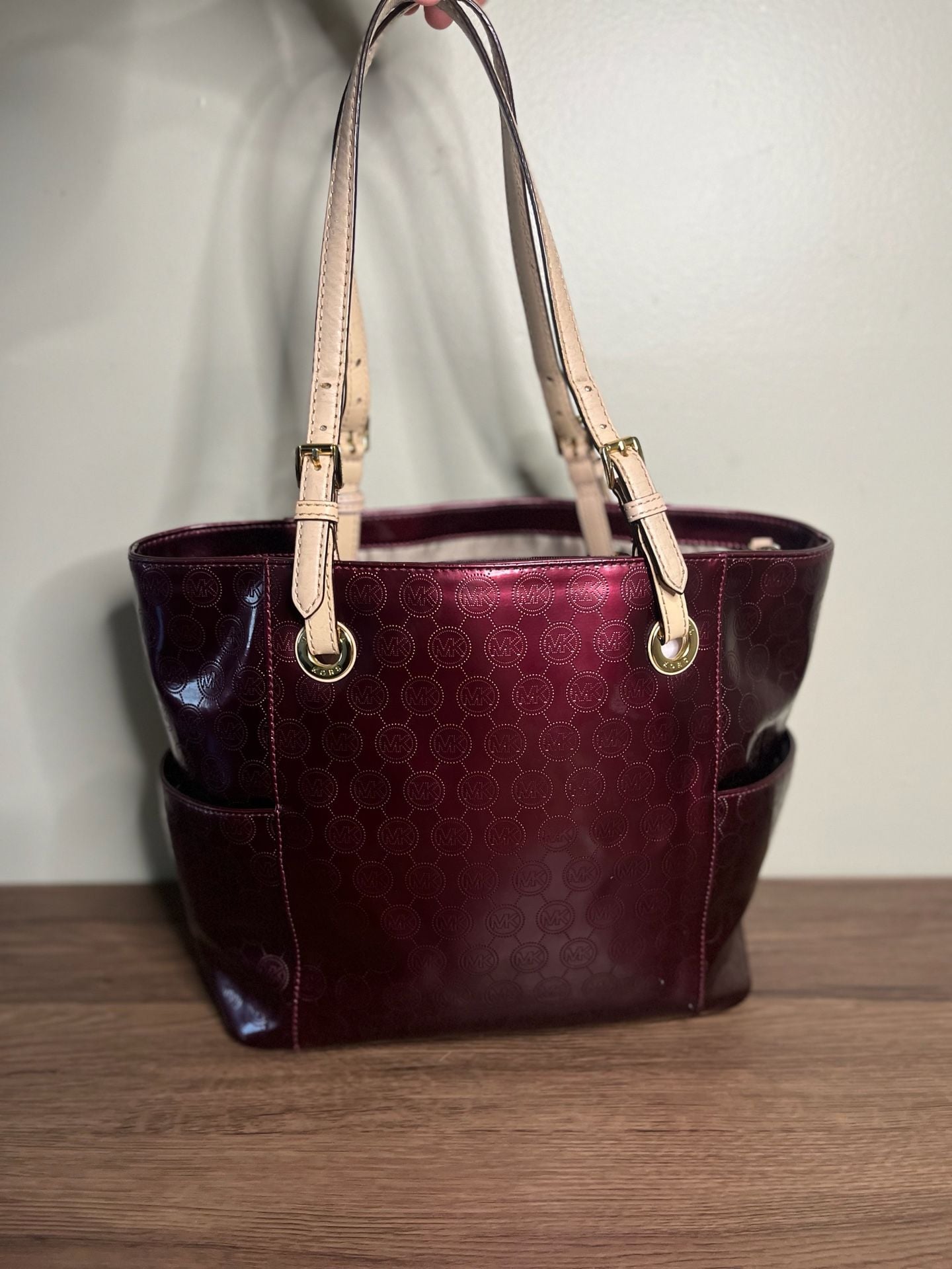 MICHAEL Michael Kors Jet Set Burgundy Patent Leather Monogram Tote Bag 4