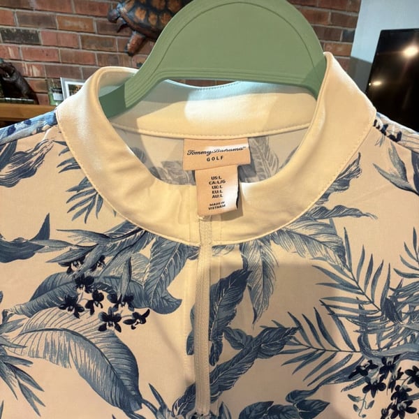 Tommy Bahama Golf Sleeveless Zip Blue Floral Tropical Print Pullover Top Large