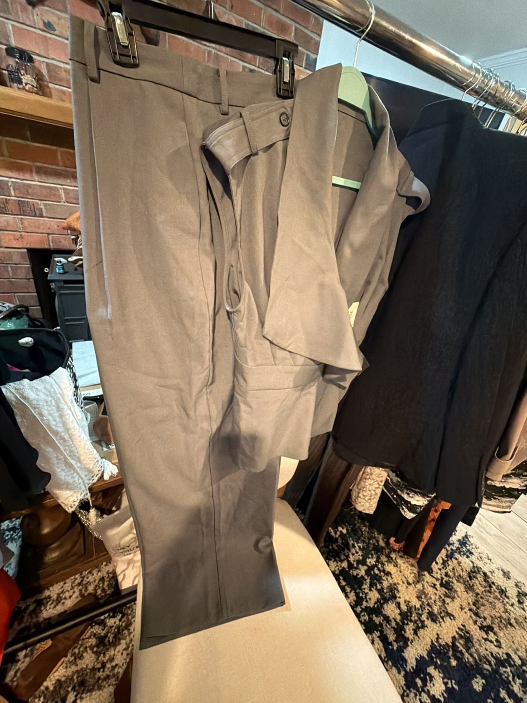 Commense Taupe Sleeveless Draped Wrap Vest and Pants Set 4