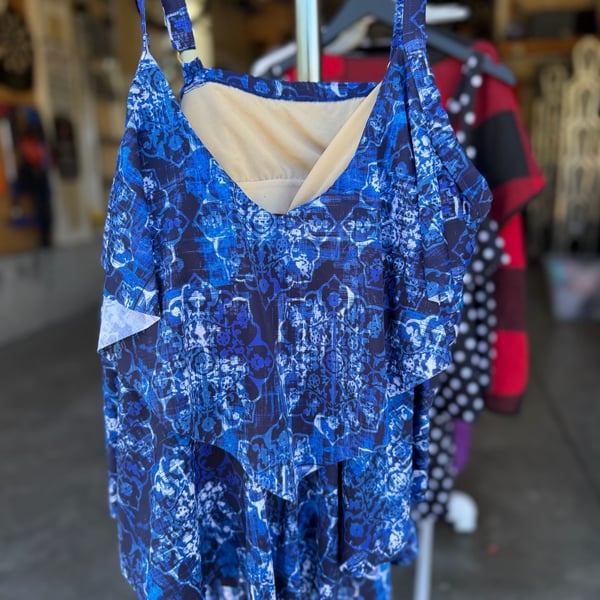 SWIM365 Blue Multi Floral Print Ruffle Tankini Swim Top Size 20