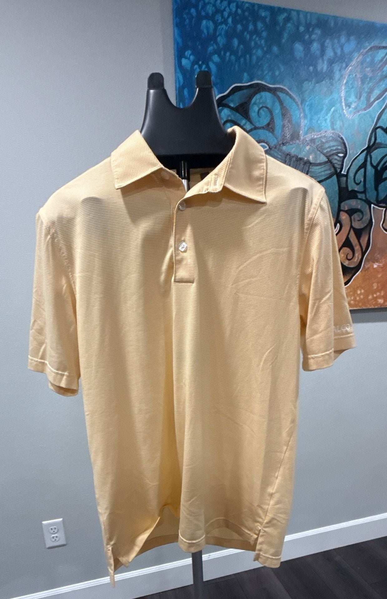 Ashworth Mens Yellow Striped Golf Polo Shirt Short Sleeve Size M-0139 2