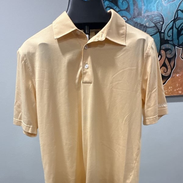 Ashworth Mens Yellow Striped Golf Polo Shirt Short Sleeve Size M-0139