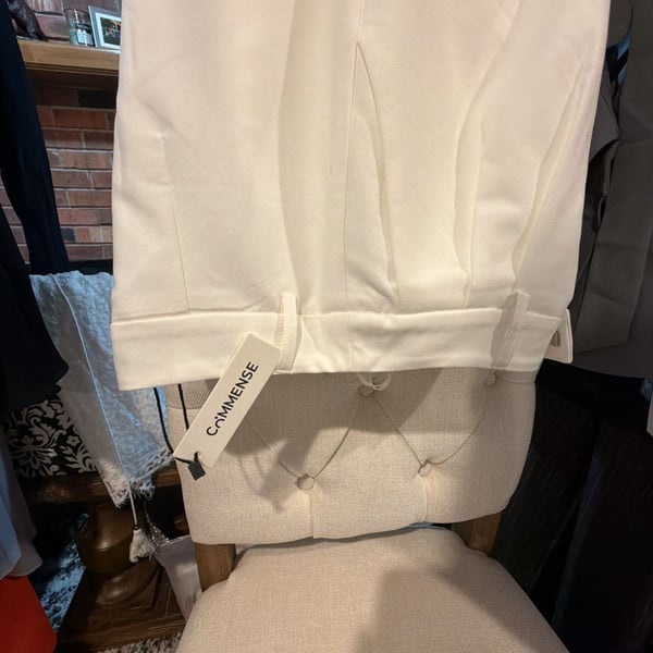Commense White Pleated High-Waist Dress Pants