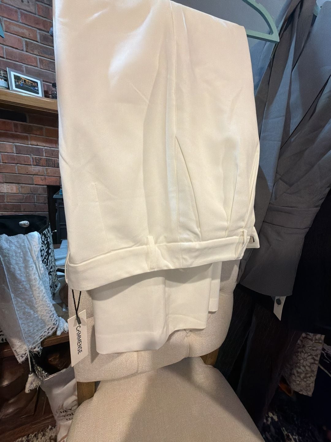 Commense White Pleated High-Waist Dress Pants 7