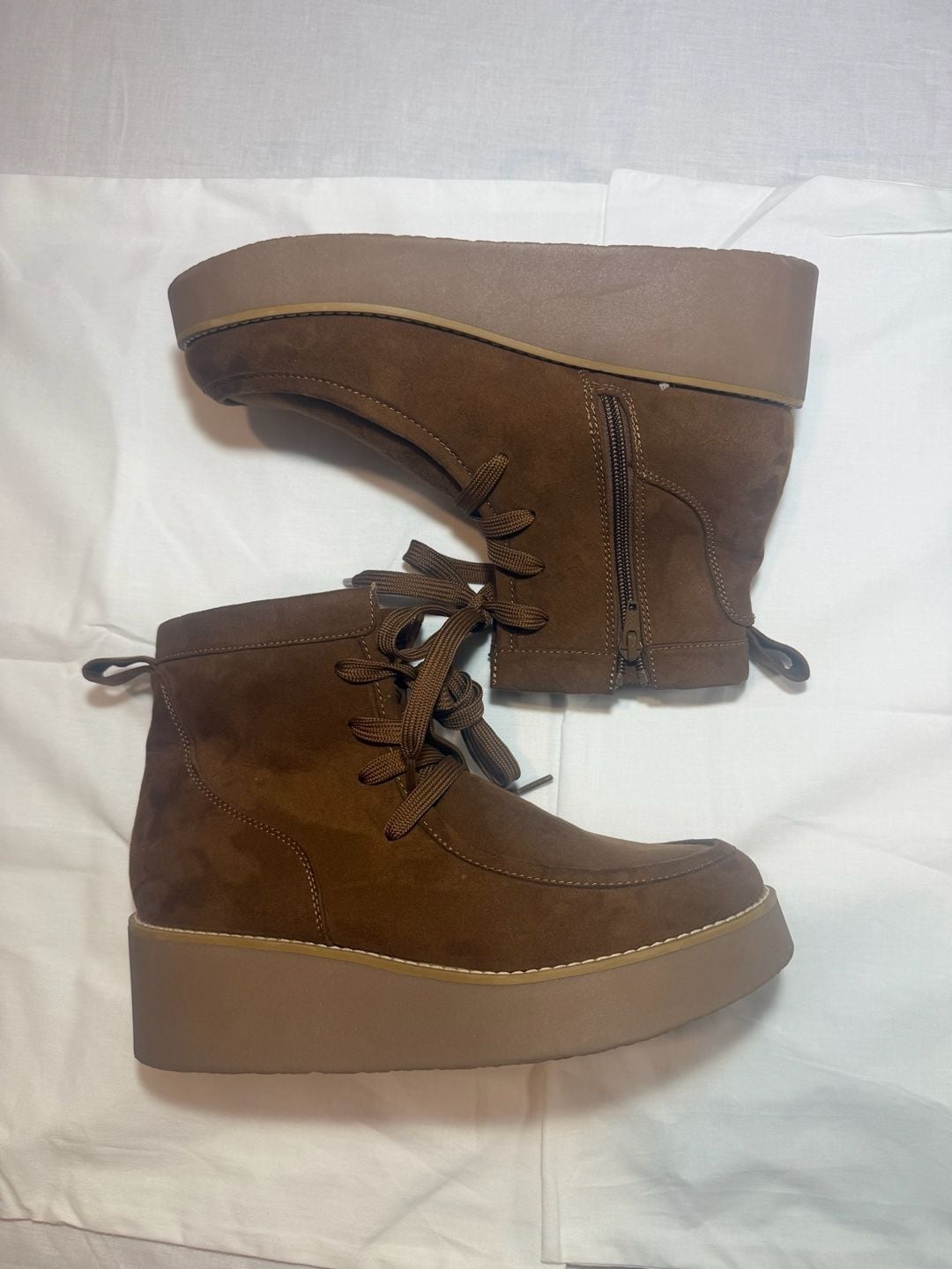 Sonoma Goods for Life Brown Suede Platform Ankle Boots with Side Zipper Size 9.5 3
